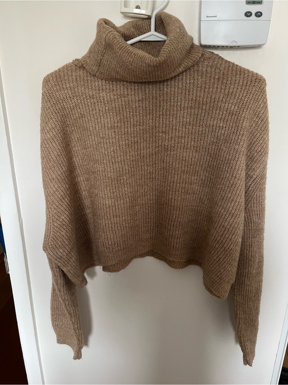 Soft Knit Turtleneck Cropped Sweater - Tan